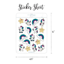 Load image into Gallery viewer, Unicorn, Rainbow and Star Sticker Sheet / Pack of 6
