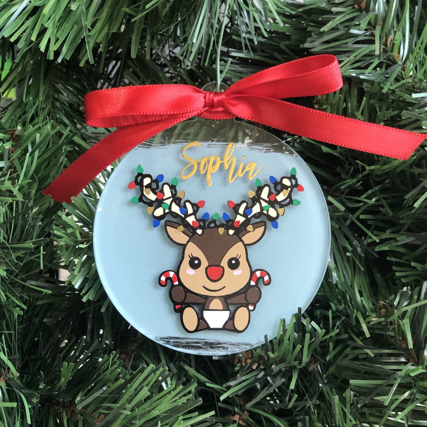 Personalized handmade Christmas reindeer ornaments