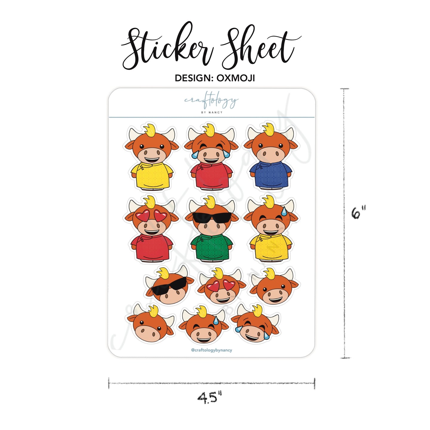 Ox Lunar New Year Sticker Sheet / Pack of 6